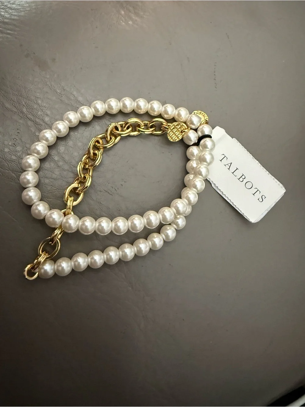 Talbots NWT White Pearl Bracelet with Gold Chain Accent
